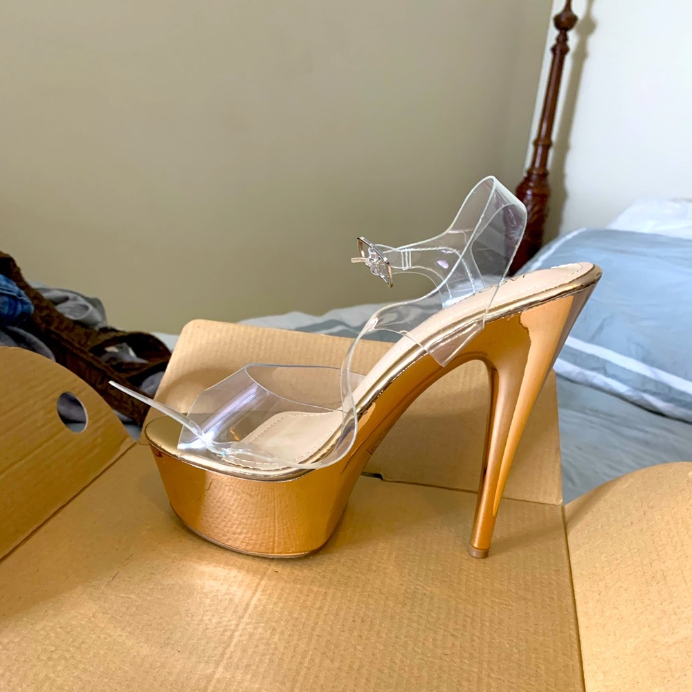 Rose gold platform heels